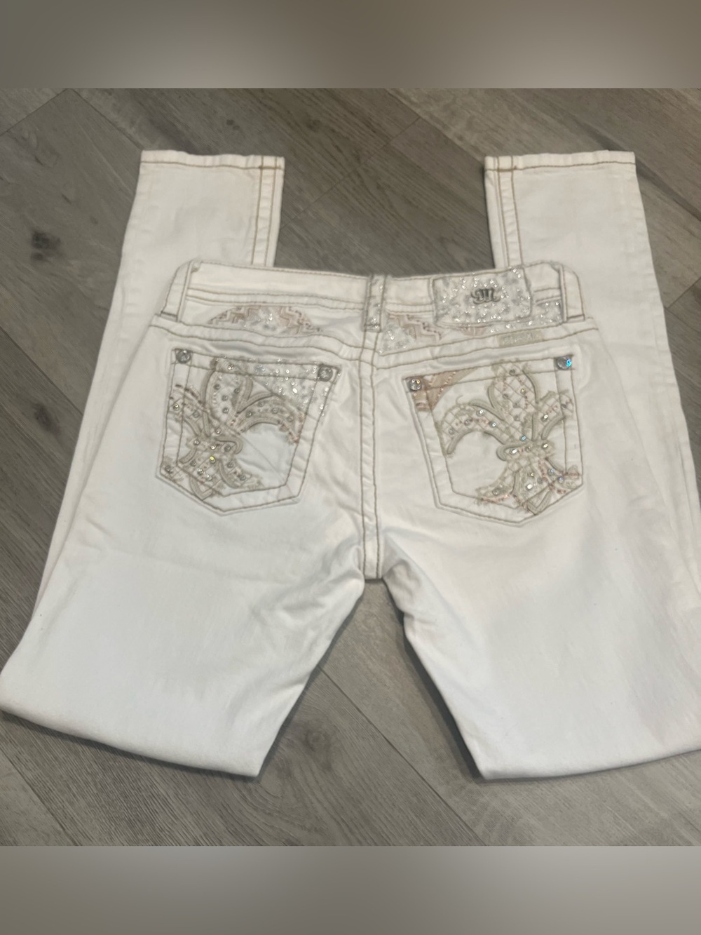 Miss Me Ankle Skinny White Embellished Jeans